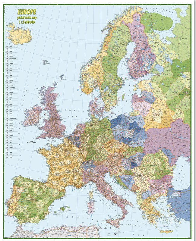 Г012 - Европа са поштанским бројевима ауто карта